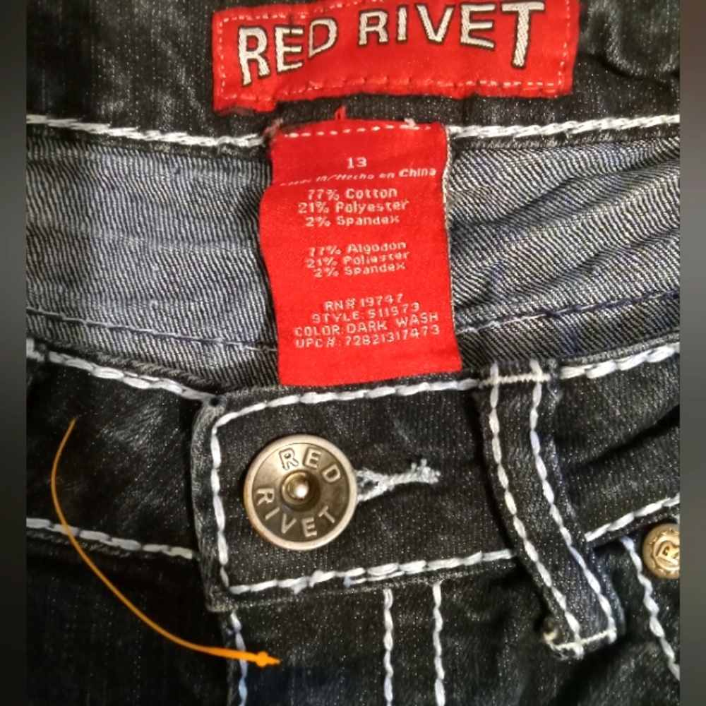 RED RIVET JEANS  , 13, Flare!!! D-Blue NEW
